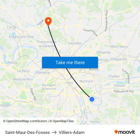 Saint-Maur-Des-Fosses to Villiers-Adam map