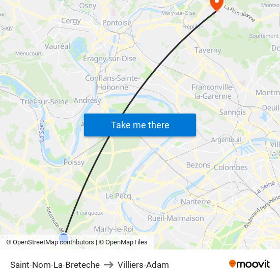 Saint-Nom-La-Breteche to Villiers-Adam map