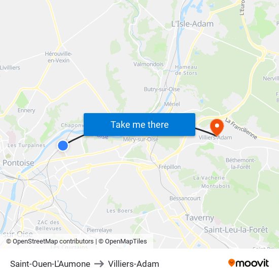 Saint-Ouen-L'Aumone to Villiers-Adam map