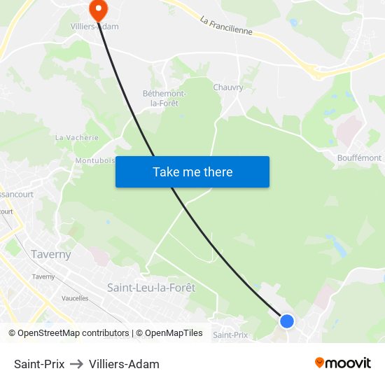 Saint-Prix to Villiers-Adam map