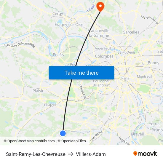 Saint-Remy-Les-Chevreuse to Villiers-Adam map