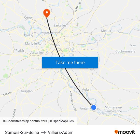 Samois-Sur-Seine to Villiers-Adam map
