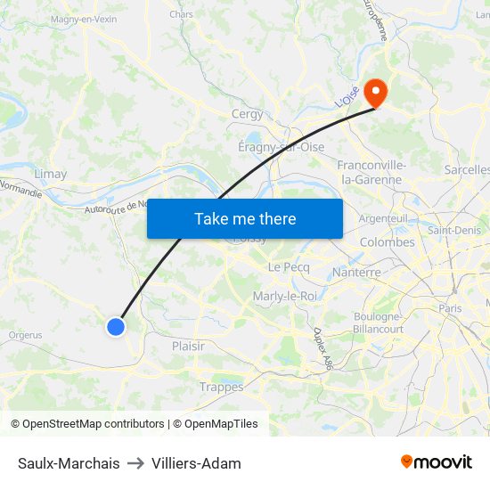 Saulx-Marchais to Villiers-Adam map