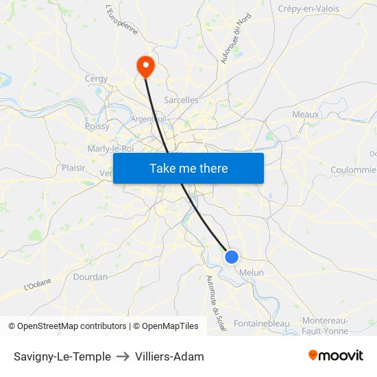 Savigny-Le-Temple to Villiers-Adam map