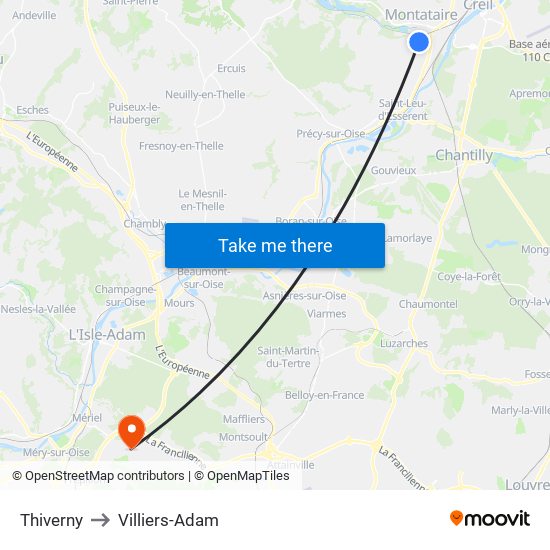 Thiverny to Villiers-Adam map