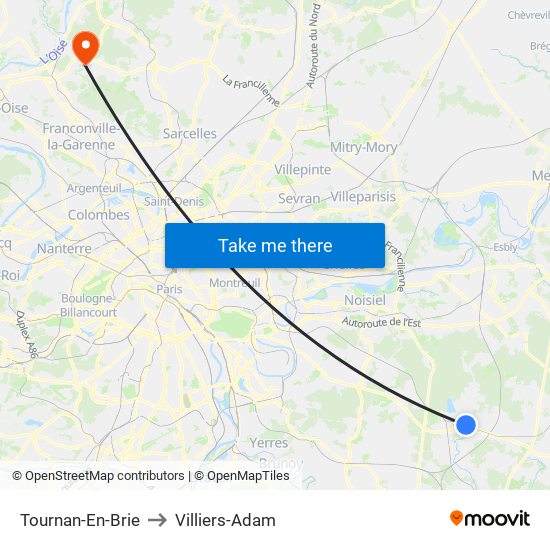 Tournan-En-Brie to Villiers-Adam map