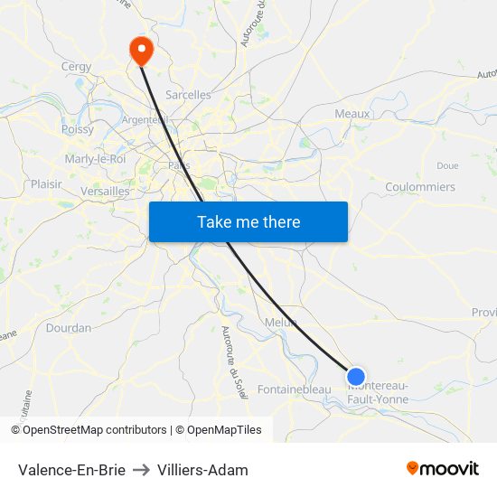 Valence-En-Brie to Villiers-Adam map