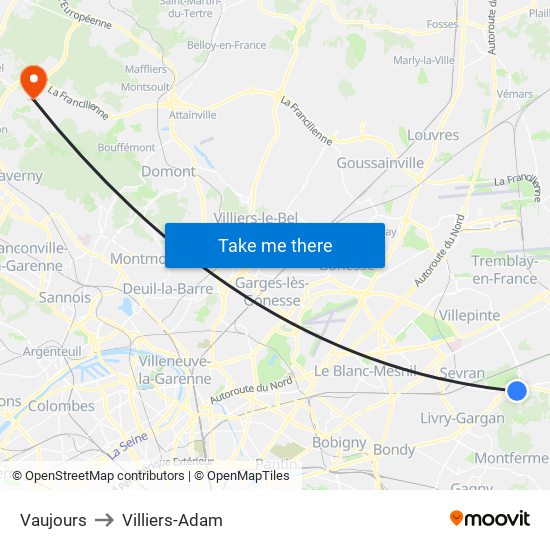 Vaujours to Villiers-Adam map