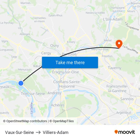 Vaux-Sur-Seine to Villiers-Adam map