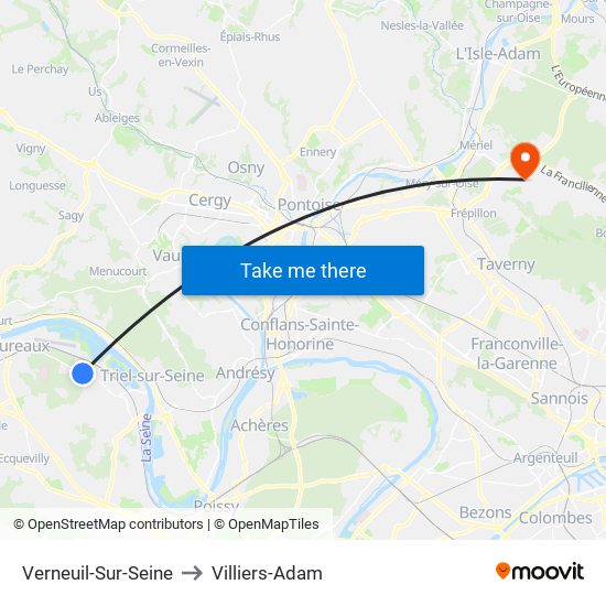Verneuil-Sur-Seine to Villiers-Adam map