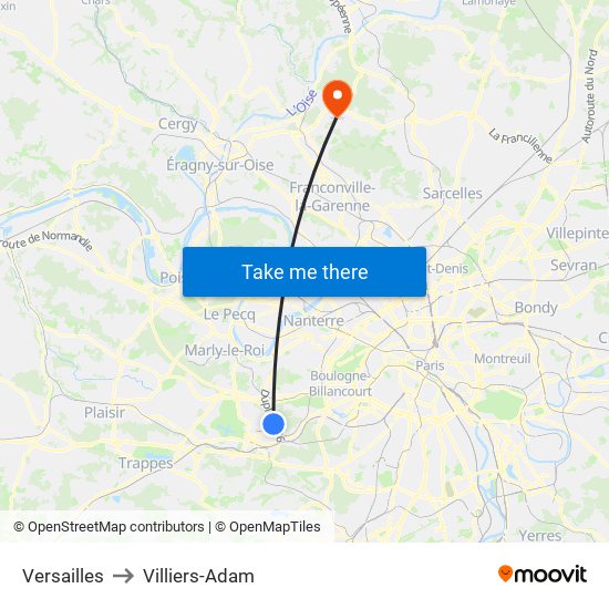 Versailles to Villiers-Adam map