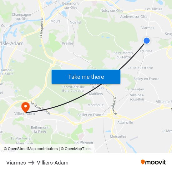 Viarmes to Villiers-Adam map
