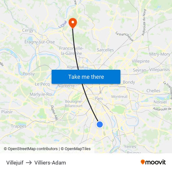 Villejuif to Villiers-Adam map