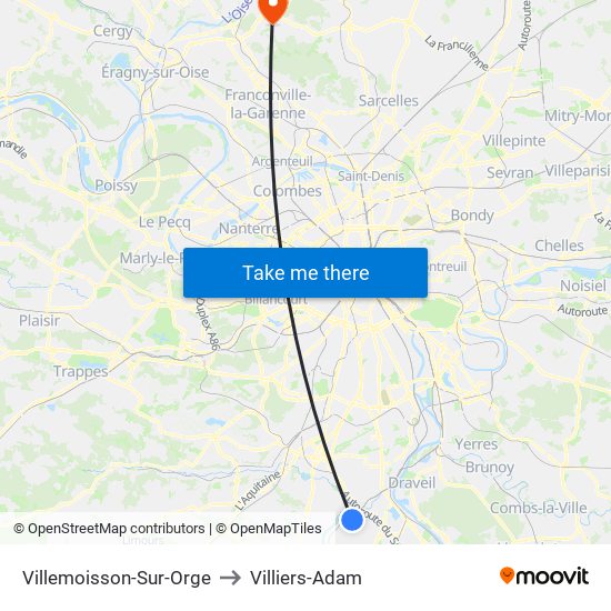 Villemoisson-Sur-Orge to Villiers-Adam map