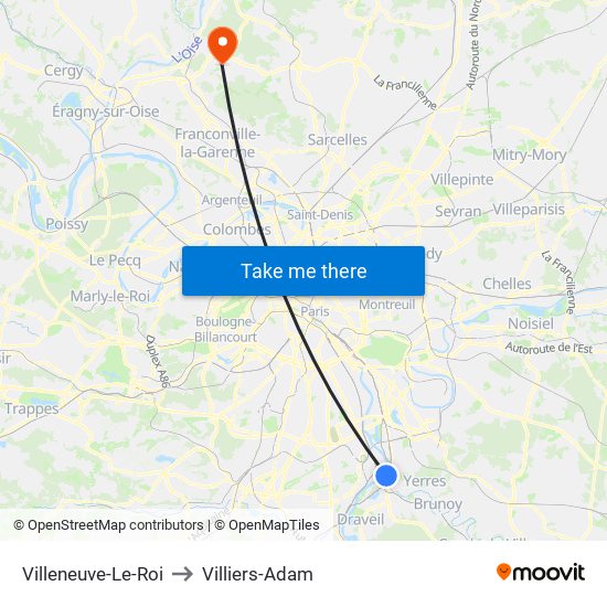 Villeneuve-Le-Roi to Villiers-Adam map