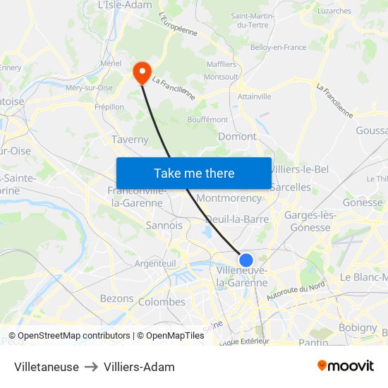 Villetaneuse to Villiers-Adam map