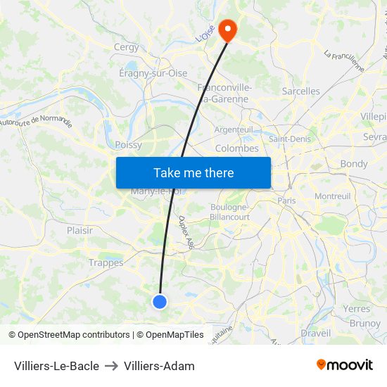 Villiers-Le-Bacle to Villiers-Adam map