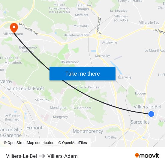 Villiers-Le-Bel to Villiers-Adam map
