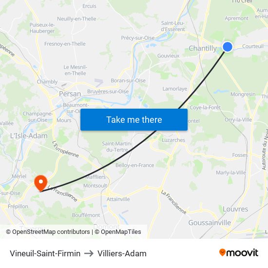 Vineuil-Saint-Firmin to Villiers-Adam map