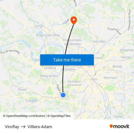 Viroflay to Villiers-Adam map