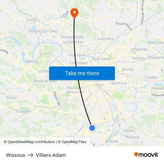 Wissous to Villiers-Adam map