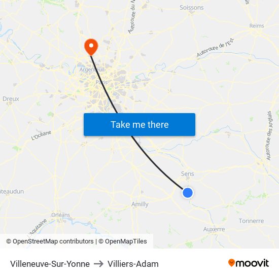 Villeneuve-Sur-Yonne to Villiers-Adam map