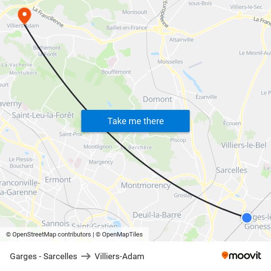 Garges - Sarcelles to Villiers-Adam map