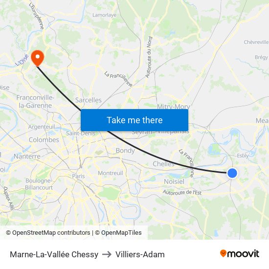 Marne-La-Vallée Chessy to Villiers-Adam map