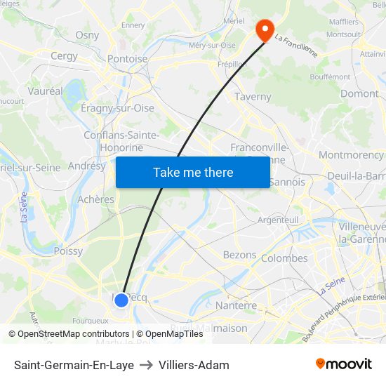 Saint-Germain-En-Laye to Villiers-Adam map