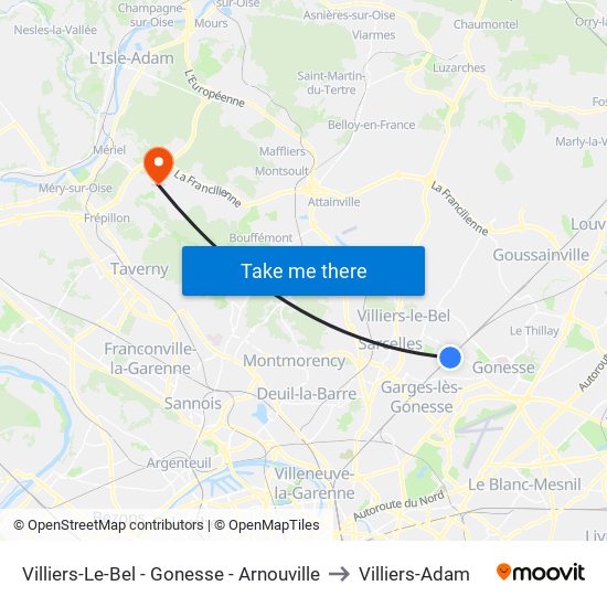 Villiers-Le-Bel - Gonesse - Arnouville to Villiers-Adam map