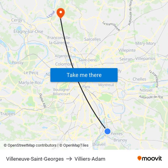 Villeneuve-Saint-Georges to Villiers-Adam map