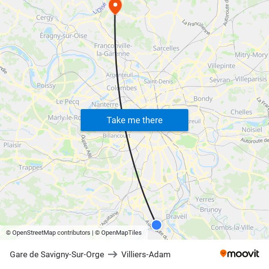 Gare de Savigny-Sur-Orge to Villiers-Adam map