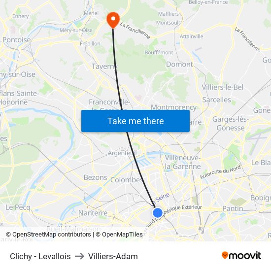 Clichy - Levallois to Villiers-Adam map