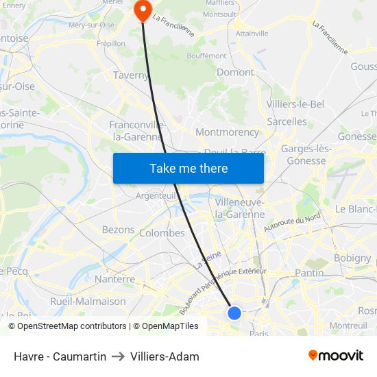 Havre - Caumartin to Villiers-Adam map