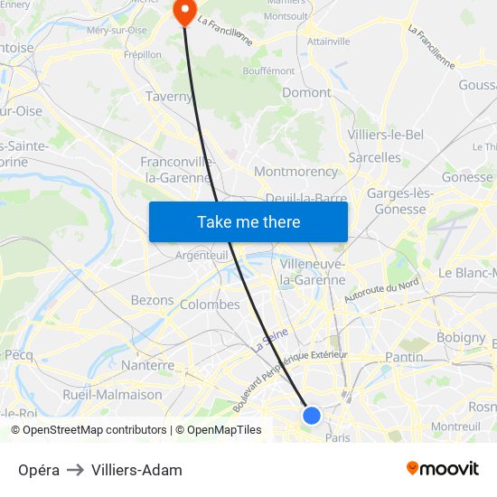 Opéra to Villiers-Adam map