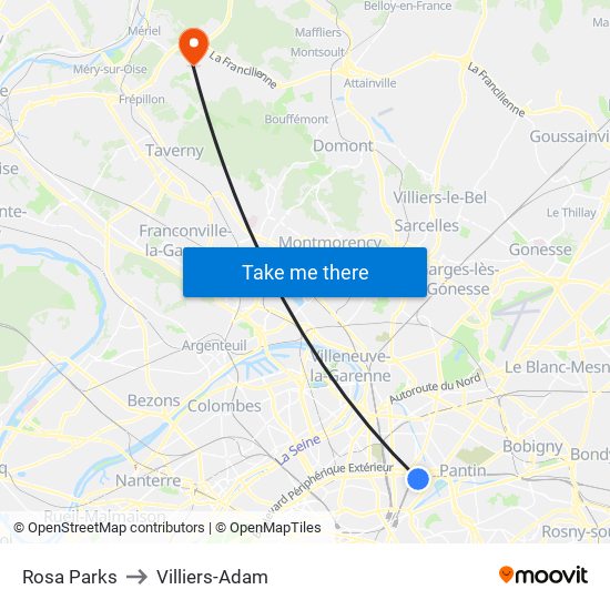 Rosa Parks to Villiers-Adam map