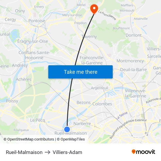 Rueil-Malmaison to Villiers-Adam map