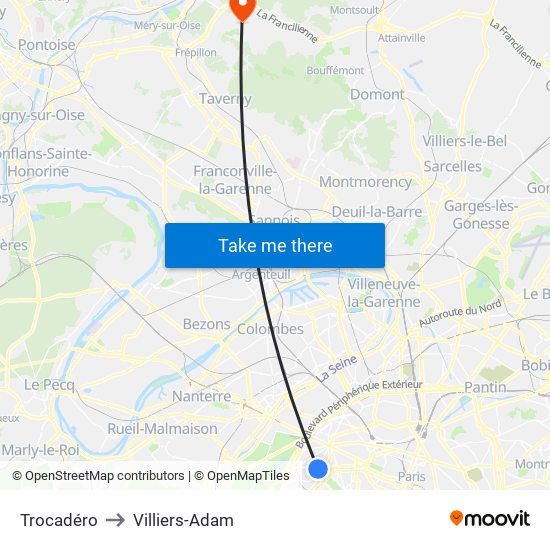 Trocadéro to Villiers-Adam map