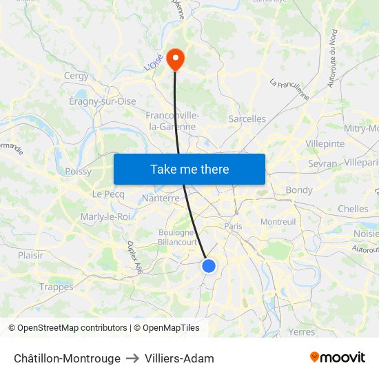 Châtillon-Montrouge to Villiers-Adam map