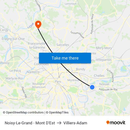 Noisy-Le-Grand - Mont D'Est to Villiers-Adam map