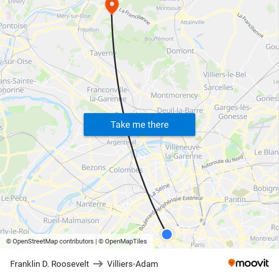Franklin D. Roosevelt to Villiers-Adam map
