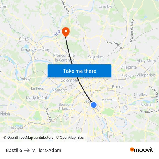 Bastille to Villiers-Adam map