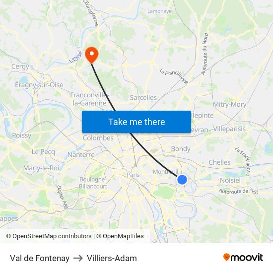 Val de Fontenay to Villiers-Adam map