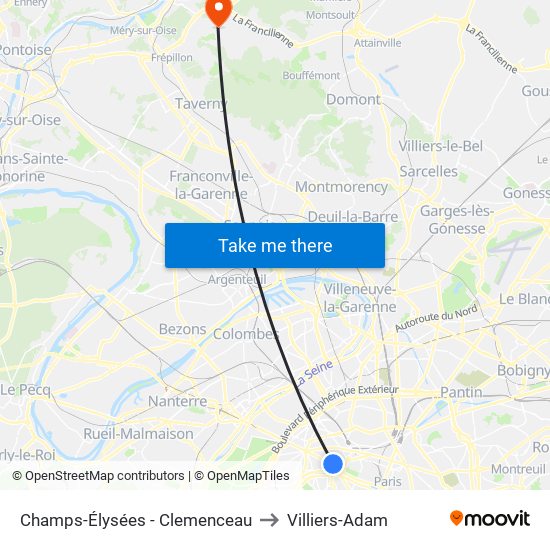 Champs-Élysées - Clemenceau to Villiers-Adam map