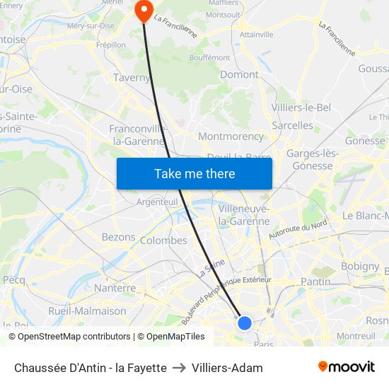 Chaussée D'Antin - la Fayette to Villiers-Adam map