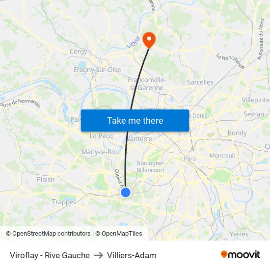 Viroflay - Rive Gauche to Villiers-Adam map