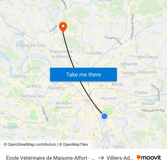 École Vétérinaire de Maisons-Alfort - Métro to Villiers-Adam map