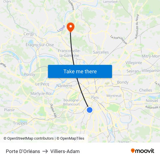 Porte D'Orléans to Villiers-Adam map