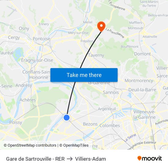 Gare de Sartrouville - RER to Villiers-Adam map