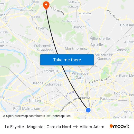 La Fayette - Magenta - Gare du Nord to Villiers-Adam map